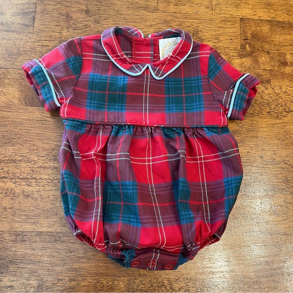 The Beaufort Bonnet Company Red Blue plaid collared bubble size 6-12 months - Picture 1 of 4